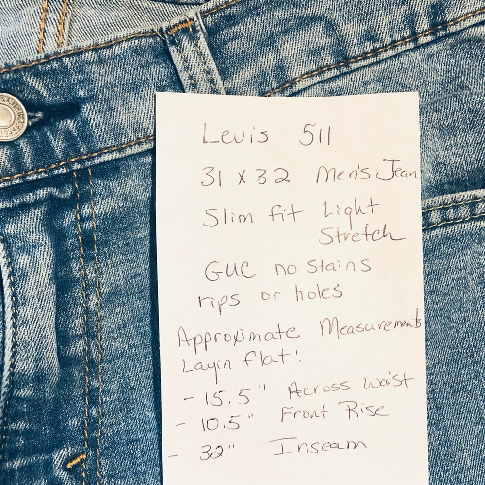 Levis 511 Men’s Sz 31X32 Slim Fit Medium Wash Light Stretch Casual - Picture 4 of 7